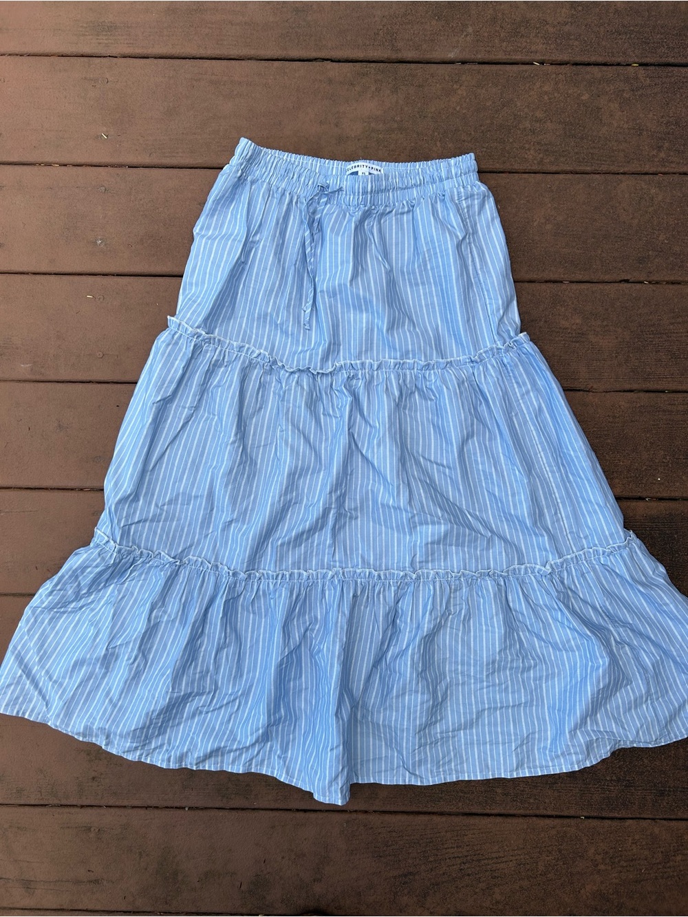 Celebrity Pink Light Blue & White Striped Tiered Maxi Skirt